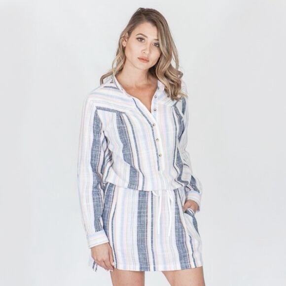 XiRENA Emersyn Striped Long Sleeve Tie Dress Multi Color Neutral Boho Size L - Picture 11 of 12